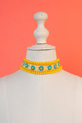 Yellow And Turquoise Pearl Beaded Choker