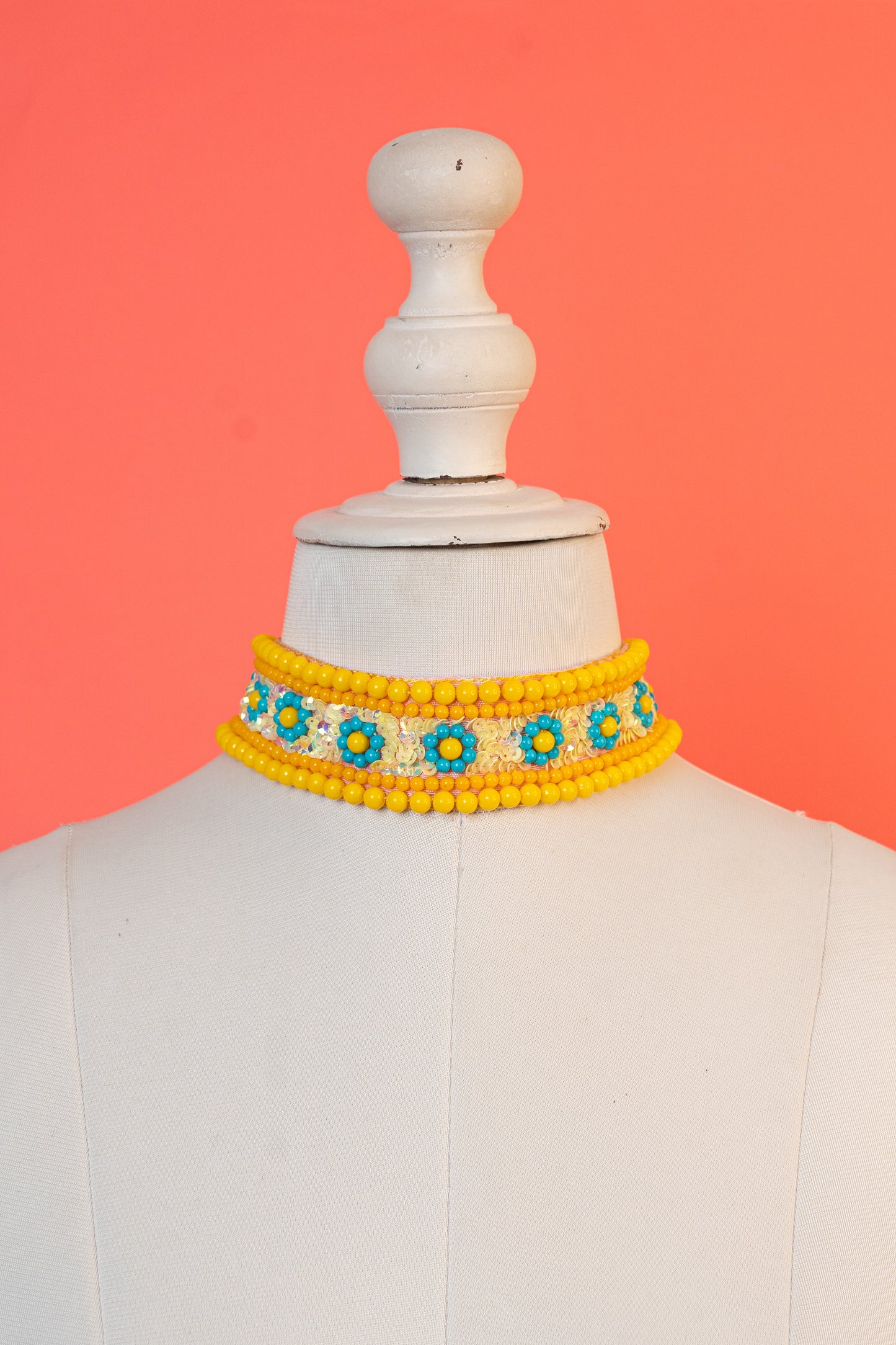 Yellow And Turquoise Pearl Beaded Choker