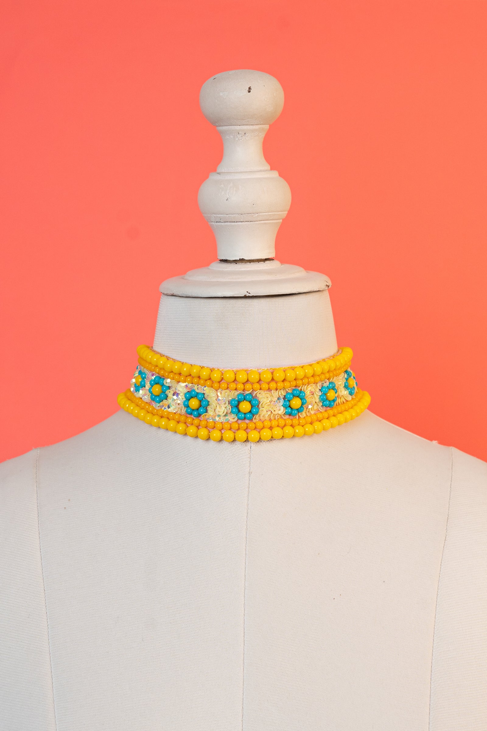 Yellow And Turquoise Pearl Beaded Choker