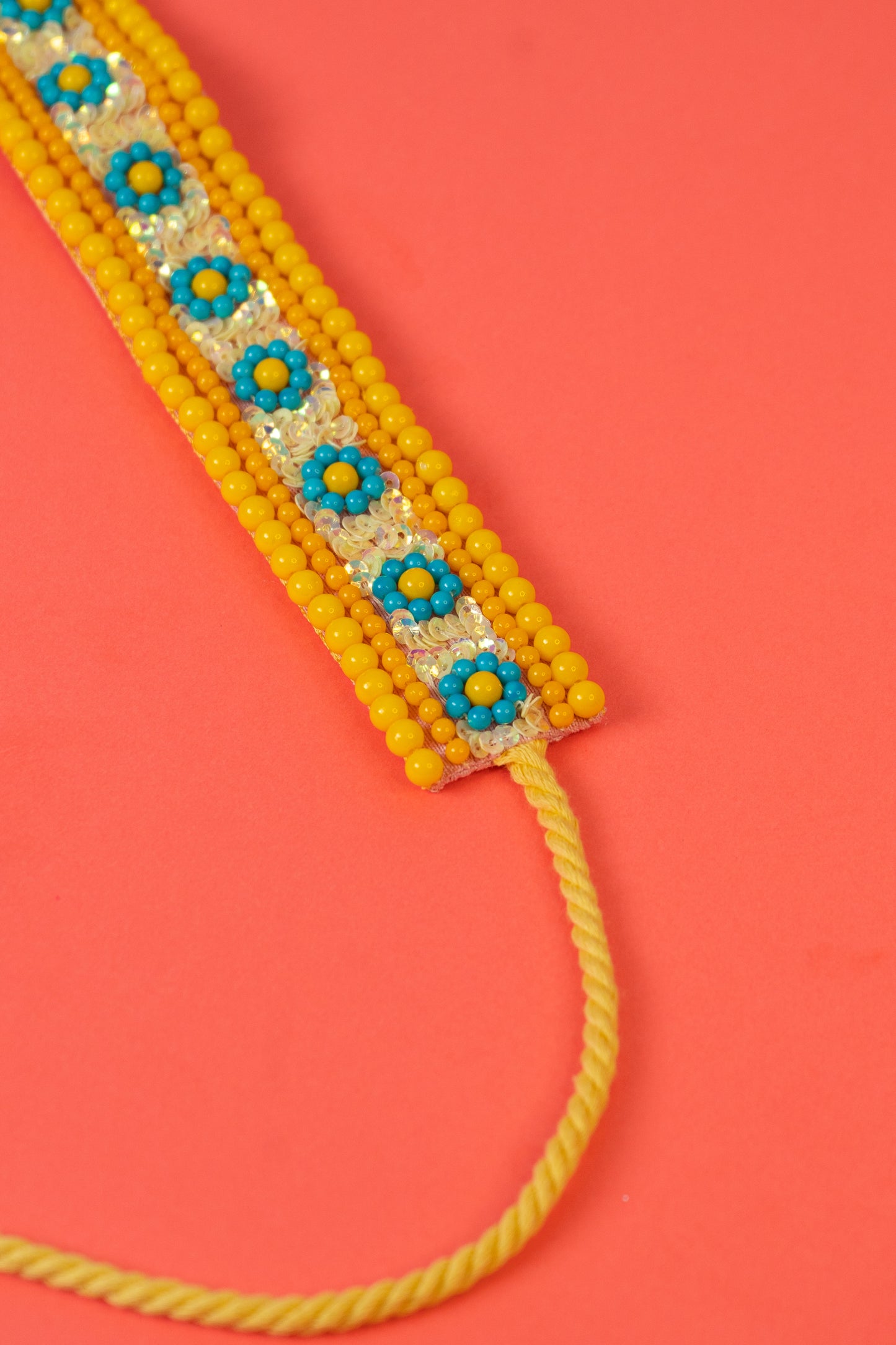 Yellow And Turquoise Pearl Beaded Choker