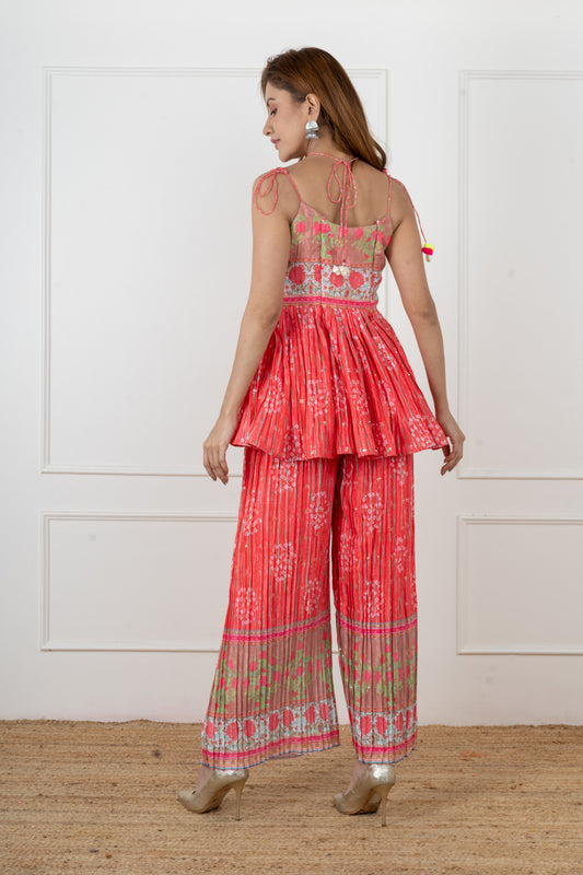 Peach floral Bandhani kurta palazzo set
