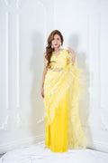 Yellow Designer Saree with Butterfly Draped Style